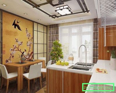 Дрвени таван у унутрашњости кухиње у јапанском стилу